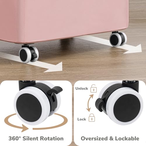 Goodpick Slim Laundry Basket with Wheels and Lid, 75L Tall Laundry Hamper with Bamboo Frame Removable Bag, Collapsible Clothes Hamper for Dorm Home Decor, Pink, 17" x 9.8" x 29.5" - color: Pink, size: 75L (17"L x 9.8"W x 29.5"H)