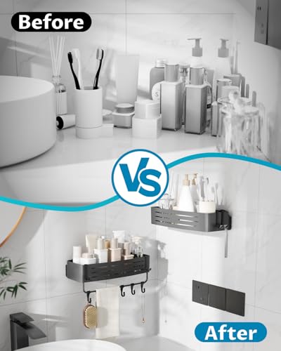 Onemake Shower Caddies Suction Cup, 2-Pack Removable Bathroom Shelf, Shower Organizer with Portable Hooks, Shower Caddy Corner Waterproof Holder with Towel Bar, Gray - style: 2 Tier-Gray Square Caddies