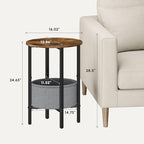 Vagusicc Round Side Table End Table with Storage Basket, Small Side Table Round Nightstand for Small Spaces, Tall Oval End Table with Steel Frame, Coffee Bedside Table for Living Room, Rustic Brown - color: Rustic Brown