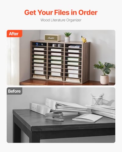 VEVOR Literature Organizer, 27 Compartments Office Mailbox with Removable Shelves, Wood Mailbox Sorter Particle Board Office Home Classroom Storage, File Sorter for File, Document, Paper, Black-Grey - color: Black-grey, size: 27 Compartments
