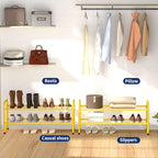 SUFAUY 2-Tier 33" Wide Shoe Rack, Closet Metal Wire, Stackable, Gold - color: Gold, size: 2 Tier