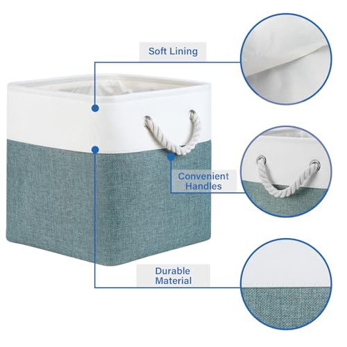 Temary 12 Inch Cube Storage Baskets 4 Pack Fabric Storage Bin for Organizing, Shelf Baskets for Home Office Closet, Collapsible Cube Storage Bins (White&Dark Green) - color: White&Dark Green, size: 12"L x 12"W x 12"H