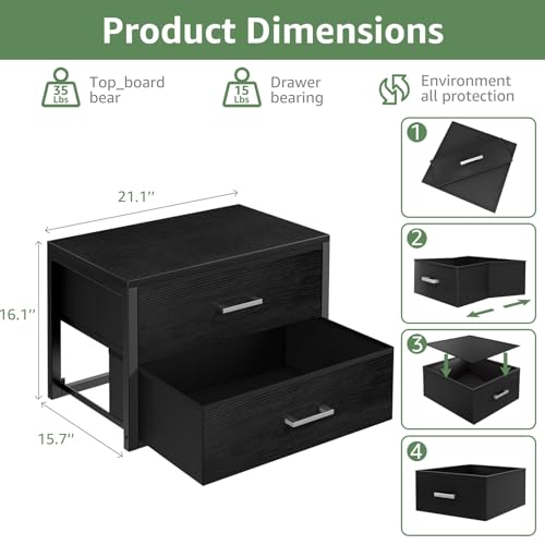 BOLUO Stackable Storage Drawers Closet Organizers and Storage Fabric 2 Drawer Dresser for Bedroom Office Black Modern - color: Black, size: L(15.7"D x 21.1"W x 16.1"H)