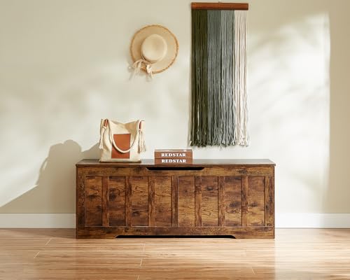 VANKILEY 51.2"Storage chest extra large,storage bench with 2 safety hinges,Shoe Bench,51.2*15.7*19.1inches,wooden trunk for bedroom,livingroom,entryway,Supports 220 lb,Easy Assembly(Rustic brown) - color: Rustic Brown