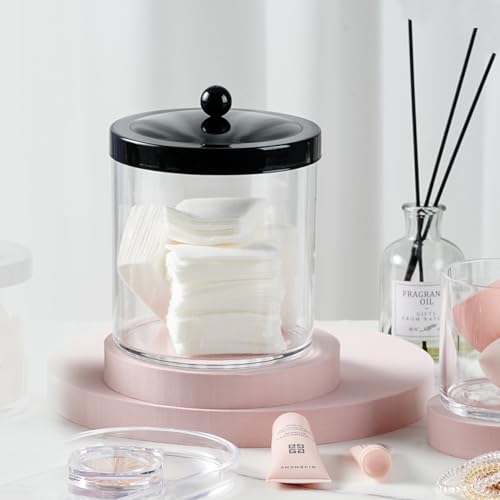 SheeChung 2-Pack Plastic Apothecary Jars with Black Metal Lids-Clear Acrylic Qtip Holder Set-Shatterproof Bathroom Vanity Organizer for Cotton Balls, Swabs, Pads-Modern Farmhouse Chic Decor - color: Black, size: 25 oz & 15 oz