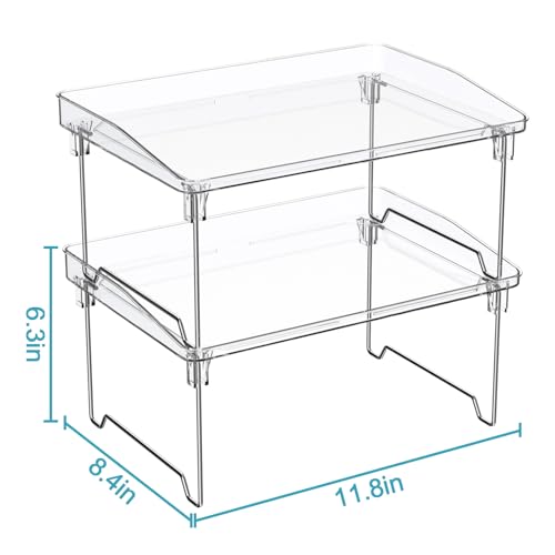 STARLATTA 2 Pcs Cabinet Organizer Shelf, Stackable Kitchen Counter Shelves, Spice Rack,Countertop Organizers, Clear Plastic Storage Shelves Rack for Makeup,Bathroom,Cupboard,Desk,Pantry Organization - color: clear, size: 2 pack