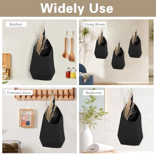 100% Linen Hanging Storage Bags Baskets 2 Pcs, Small Wall Storage Bag for Kitchen, Bedroom, RV Camper Organizer, Sewing Room, Nursery Storage, Kids Room (Black) - color: Black