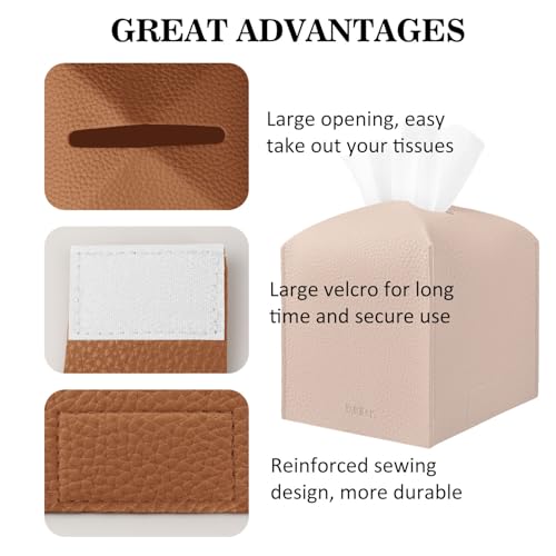 Tissue Box Cover Holder Square Tissue Cube Cover PU Leather Tissue Organizer with Bottom Belt for Bathroom, Tabletop, Car, Night Stands, Office, Home, Kitchen (2, Brown) - color: Brown