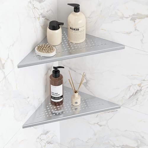 Qeke Corner Shower Shelves, 10” Recessed Tile Shower Shelf Brushed Nickel, 304 Stainless Steel Grout in Corner Tile Bathroom Shelves, No Drilling, 2 Pack - color: Brushed Nickel, size: 10"- 2 Pack