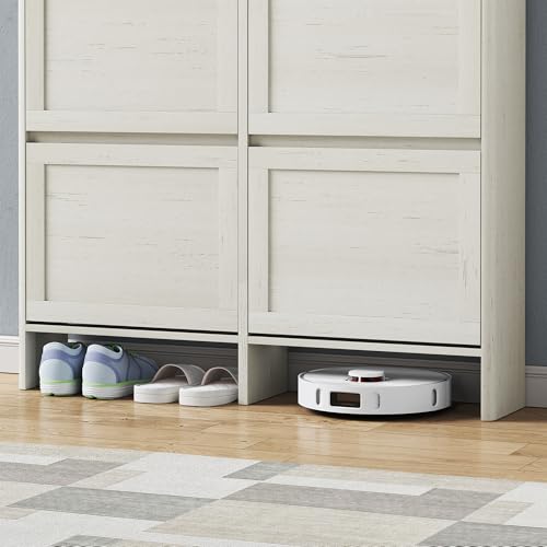 Shoe Storage Cabinet with 4 Flip Drawers, Freestanding Legs for Entryway, Slim Off White - size: 4 Flip Door