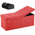 HAUSFRAU 31.5 Inches Ottoman with Storage Bench, Folding Ottoman Bench Small Foot Rest Stool, Bedroom Bench with Flipping Lid, Linen Red - color: Red, size: 13"D x 31.5"W x 13"H