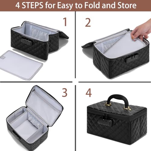 KaAutoler Portable makeup box with Lock, Large Capacity Travel Makeup Case Organizer, Makeup Bags for Girls Traveling With Handle and Divider Makeup Bag (Black) - color: Black