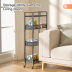 DGSNADGO Slim Rolling Storage Cart, 4-Tier Kitchen Cart on Wheels, Narrow Utility Cart with Handle and Wooden Tabletop for Small Space in Kitchen, Living Room, Bathroom, Laundry Room, Beige (Black) - color: Black