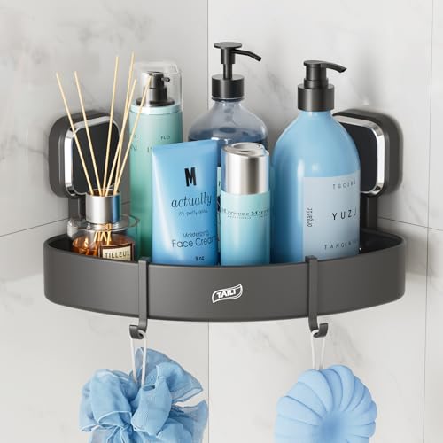 TAILI Corner Shower Caddy with Suction Cup Hooks, Aluminum Corner Shelf Basket,No-Drilling Rustproof for Kitchen and Bathroom, Wall Mounted Organizer Rack for Shampoo-Grey - style: 1 × Corner Dark Grey