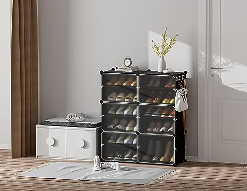HOMIDEC Shoe Rack Organizer, 6 Tier Storage Cabinet 24 Pair Plastic Shoe Shelves for Closet Hallway Bedroom Entryway - color: Black, style: 2 by 6