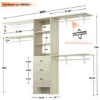 iSunirm 8FT Closet System, 96'' Closet Organizer System with 3 Hanging Rods, Wall Mount Bedroom Wardrobe with 3 Drawers Walk-in Closet, Adjustable Garment Rack from 5 to 8FT(Cut to Fit), White Oak - color: White Oak