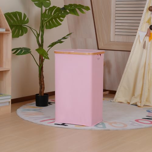iEGrow Laundry Hamper with Lid, 110L Large Laundry Basket with Handle and Lid, Collapsible Clothes Basket Organizer with Removable Inner Bag for Clothes Toys Towels,Pink - color: Pink, size: 110L