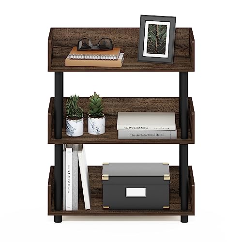 Furinno TURN-N-TUBE Display Shelf, 3-Tier Storage Shelves with Side Panels, Open Shelves Book Shelf with Rounded Corner Top Edges, for Organization and Storage, Living Room, Home Office, Walnut - color: Walnut, size: 3-Tier Display Rack