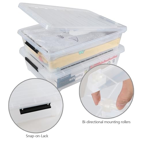 3 Packs 40 Quart Large Under Bed Storage Box, Wheeled Under Bed Storage Containers, Clear - size: 40 Quart