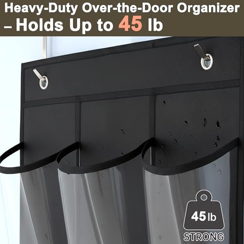 Over the Door Shoe Organizer - Space Saving Shoe Rack for Closet Door with 24 Crystal Clear Pockets and Metal Hooks, Shoe Holder Back of Door Organizers for Shoes, Hanging Shoe Organizer (Black) - color: Black, size: 1pc
