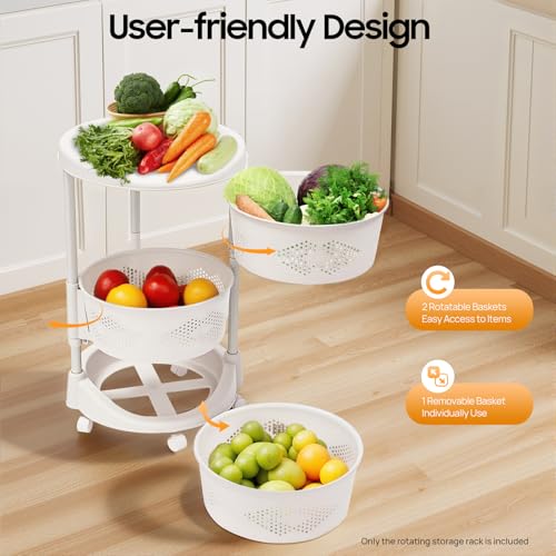 5 Tier Kitchen Storage Cart Multi-Layer Storage Basket with Wheels Fruit Vegetable Storage Shelves Racks Rolling Storage Cart for Kitchen Living Room Bedroom (3 Tier) - size: 3 Tier