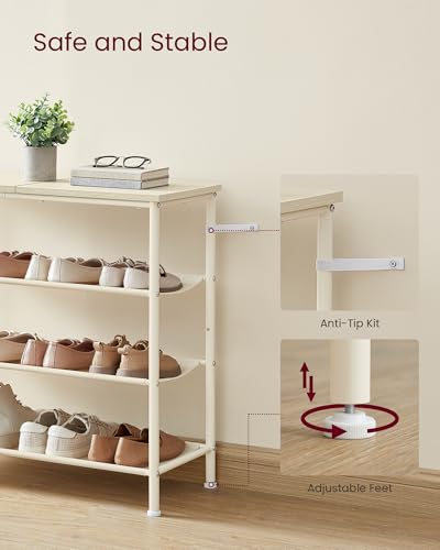 VASAGLE Shoe Rack, 4-Tier Shoe Storage Organizer for Entryway and Closet, Holds 9-12 Pairs of Shoes, 3 Fabric Shelves, Steel Frame, Modern, Natural Beige and Pearl White ULBS035K01 - color: Natural Beige + Pearl White, size: 4 Tiers (29.5"W)