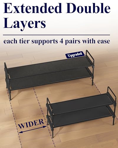 Kitsure Shoe Rack for Closet, Shoe Organizer for Front Door Entrance, Stackable Shoe Shelf, Detachable Closet Organizers and Storage, 36.1" Wide - 2 Tiers, Black - color: Black, size: 36.1" Wide - 2 Tiers