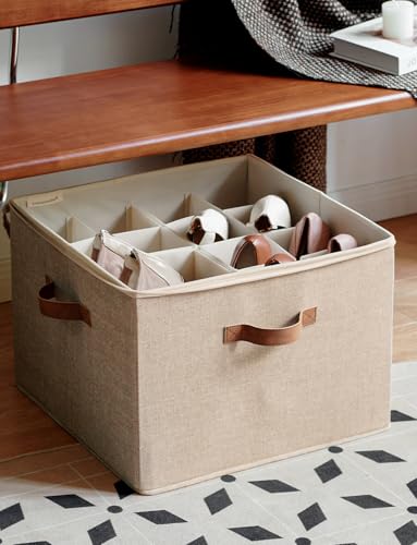 StorageWorks Shoe Organizer for Closet, Fits up to 16 Pairs, Shoe Cubby Storage Containers with Adjustable Dividers and Clear Cover, Taupe | Fits up to 16 Pairs, Clear Cover - color: Taupe, size: Medium
