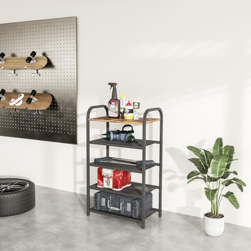 5-Tier Shoe Rack, with Heavy-Duty Metal Grid, Rustic Wooden Top, & Metal Guardrails - Transform Your Space with Style and Functionality Living Room, Kitchen, Bedroom, Garage, & Bathroom - size: 17.32" X 10.24" X 29.13"