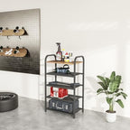 5-Tier Shoe Rack, with Heavy-Duty Metal Grid, Rustic Wooden Top, & Metal Guardrails - Transform Your Space with Style and Functionality Living Room, Kitchen, Bedroom, Garage, & Bathroom - size: 17.32" X 10.24" X 29.13"