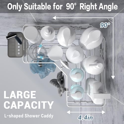 AKTECKE Shower Caddy Corner Organizer Shelf: 2Pack Adhesive Shower Essentials Accessories - No-Drilling Stainless Steel Bathroom Storage Rack with Hooks and Toothpaste Holder - color: white, size: 9.6"×9.6"×2.6"