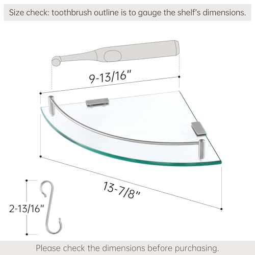 KES Glass Corner Shelf for Bathroom Corner Shelf 2 Pack Tempered Glass Shelf with Rail SUS 304 Stainless Steel Wall Mounted Brushed Finish, BGS2101A-2-P2 - color: Brushed Finish