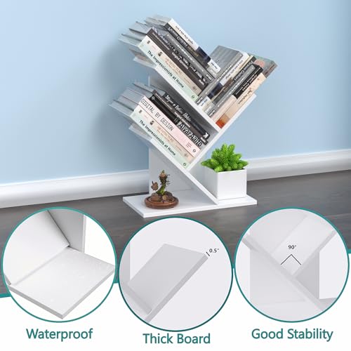 R RUISHENG 3 Tier Small Tree Bookshelf Storage Organizer Shelves Floor Standing Bookcase Desk Wood Storage Rack for Home Office Living Room Bedroom Display for Book Magazine CD manga Warm White - color: Warm White