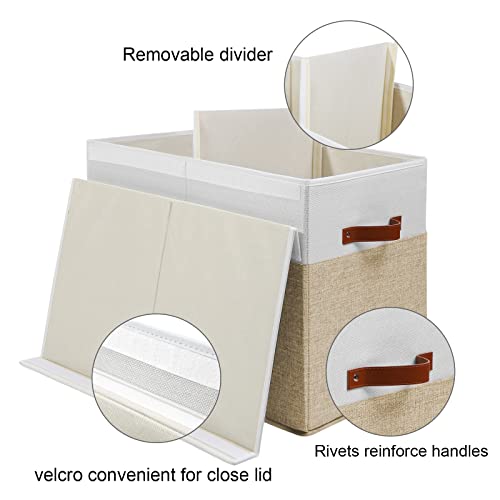 Gowee Large Toy Storage Box with Lid, Sturdy Toys Storage Chest Bin Organizer Basket with Dividers for Kids, Boys, Girls, Nursery, Closet, Bedroom, Playroom 25"x13" x16" (Beige and White) - color: Beige and White, size: 25"x13" x16"