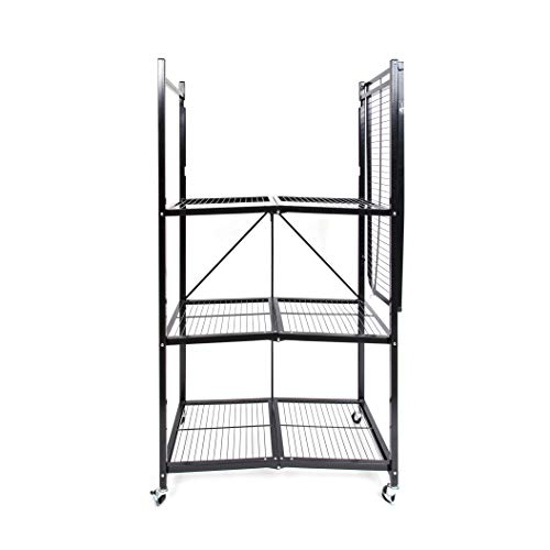 Origami R5 4-Shelf Heavy-Duty Folding Storage Rack, Black – Large Foldable Metal Shelving Unit with Wheels for Garage, Pantry, Basement, Laundry Room or Warehouse - color: Black, size: 1-Pack