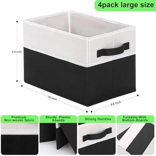 Large Shelf Storage Bins [4 Pack],Decorative Collapsible Storage Basket,Fabric Closet Organizer and Home Storage Cubes with Handles for Organizing Books, Clothes, Toys, Nursery（Black） - color: Black 4 Pack