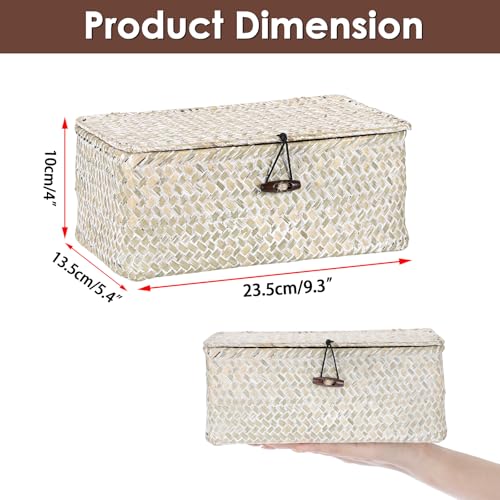 Sumnacon Wicker Basket with Lid Rectangle Woven Baskets for Toiletries Tampon Storage,Wicker Storage Basket with Lid,Decorative Seagrass Storage Baskets for Shelf Bathroom Toilet Table,Whitewash - color: Whitewash, size: X-Small