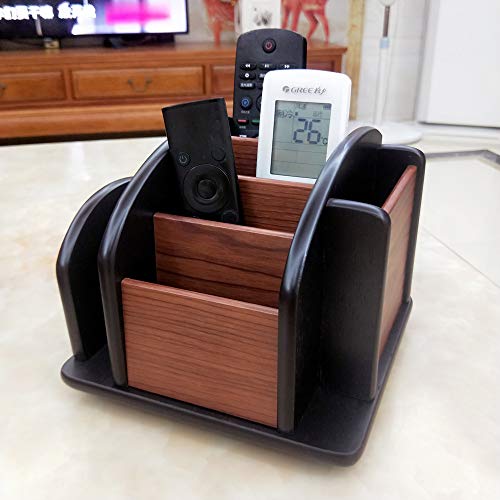 Revolving Remote control caddy,Wooden pen holder for desk office supplies stationery storage, Multi function home & office desktop organizer YCL875R