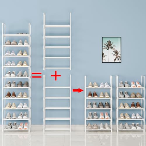 5-Tier Small Shoe Rack, Metal Stackable Kids Shoe Shelf Storage Zapateras Organizer,Narrow Shoe Rack Sturdy for Closet Hallway Entryway Living Room Bedroom (White) - size: 5-White