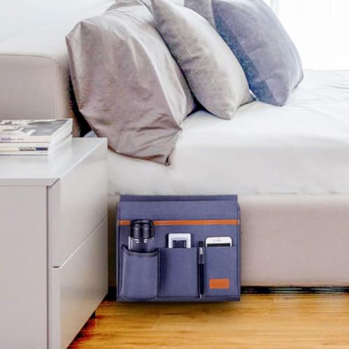 Bringsine Bedside Caddy, Felt Bed Storage Organizer Hanging Bag Holder with 5 Pockets for Magazine Book Phone Tablet iPad Cables Remote & Water Bottle Holder Home Dorm Bed Sofa-Deep Gray - color: Dark Gray, size: 4 Pockets + Bottle Holder