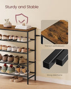 VASAGLE Shoe Rack, Shoe Storage Rack for Closet, Entryway, Living Room, Free Standing Metal Organizer Shelf, 5 Tiers, 11.8 x 29.5 x 34.3 Inches, for 18–24 Pairs, Rustic Brown and Ink Black ULBS050KD01 - size: 5 Tiers (29.5"W)
