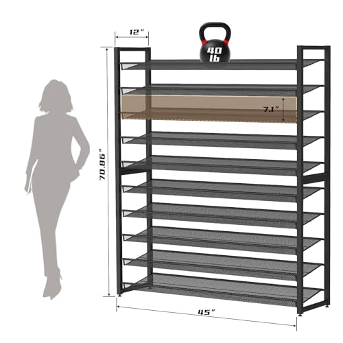 Metal Shoe Rack,Large 10 Tier Shoe Organizer, Heavy Duty Metal 5-Tier Stackable Shoe Storage Vertical Shoe Rack for Closet Front Door Entrance,Entryway,GarageUp to 62 Pairs,Black - color: Black, size: 10 Tier
