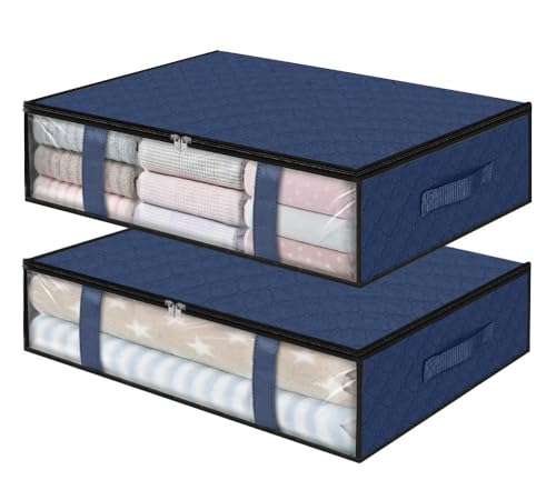 StorageRight Under Bed Storage Bags 2 Pack, 40L Large Clothes & Comforter Storage Containers with Clear Window, Breathable Fabric Organizer for Blankets, Bedding, Seasonal Clothing, Blue - color: Blue, size: 2 Pack