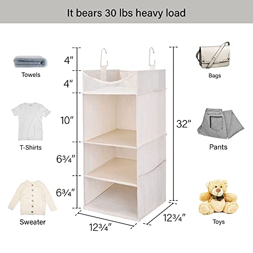 StorageWorks 3-Shelf Hanging Closet Organizer, Adjustable Hanging Closet Organizers and Storage, 12 ¾”W x 12 ¾”D x 32”H, White & Ivory - color: Ivory White, size: 12 ¾”W x 12 ¾”D x 32”H