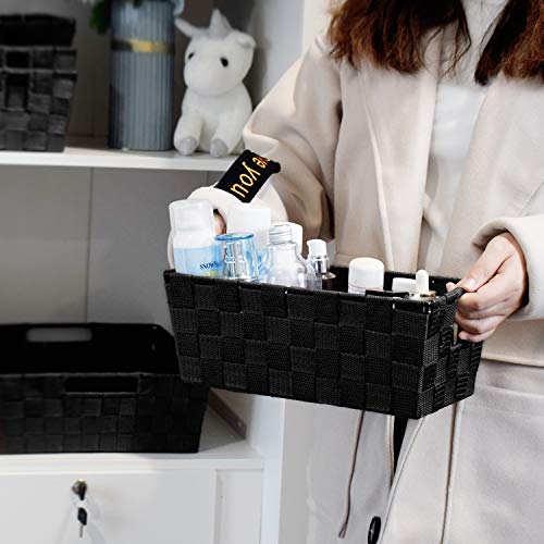 Woven Black Storage Baskets Shelf Tote Boxes Container, Durable Storage Organizer Bins with Built-in Handles for Bedroom, Office, Closet, Kids Room, Nursery, 3-Pack,11.4”x 6.5”x 4.5” - color: Woven Strap Black, size: 3 Pack