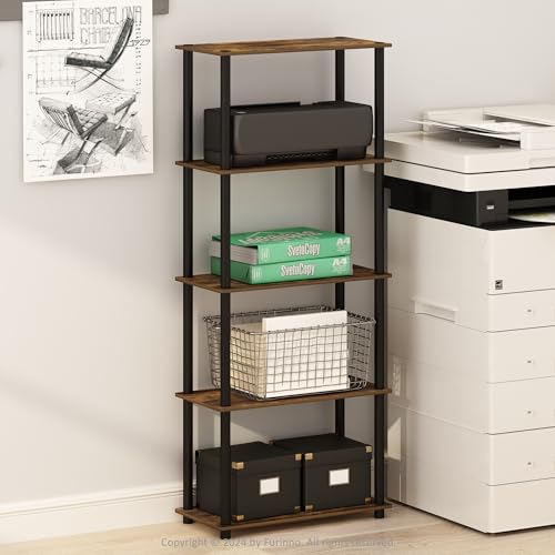 Furinno Turn-N-Tube Storage Shelves, 5-Tier Book Shelf, Corner Shelf, Toolless Open Shelves, for Organization and Storage, Living Room, Garage, Home Office, Amber Pine - color: Amber Pine/Black, size: 5-Tier