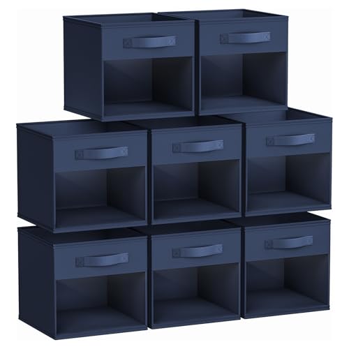 DIMJ Storage Cubes, Cube Storage Bin, 8 Pack Foldable Baskets with Window, Closet Storage Bins with Handle, 11x 11 inch Storage Cubes for Clothes, Toys, Books (Navy Blue) - color: Navy Blue, size: 10.6 Inch.- 8 Pack