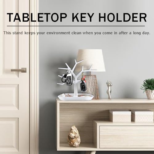 OULIGET Tabletop Key Holder Stand Tree Key Rack,Stand Jewelry Display Necklace Ring Earring Holder Rack,Jewelry Organizer Tray Home Decor for Home Entryway (White) - color: White