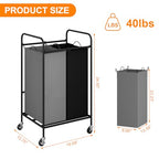 2 Section Laundry Hamper, 80L Large Rolling Laundry Sorter Cart, Laundry Basket with Lockable Wheels & Removable Bags, Laundry Room Organization for Dirty Clothes Storage - size: 2 Section Bags
