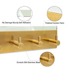 Self Adhesive Key Hook Rack with 4 Hooks for Keys, Masks - Wall Mounted Entryway, Hallway Hanger - Gold - color: Gold